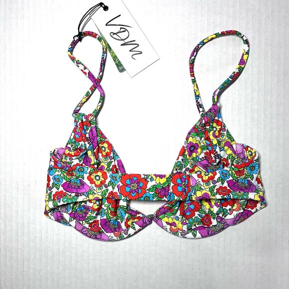 Revolve VDM The Label Heidi 60s Multi-Colored Floral Underwire Bikini Top XS NWT - Picture 6 of 7